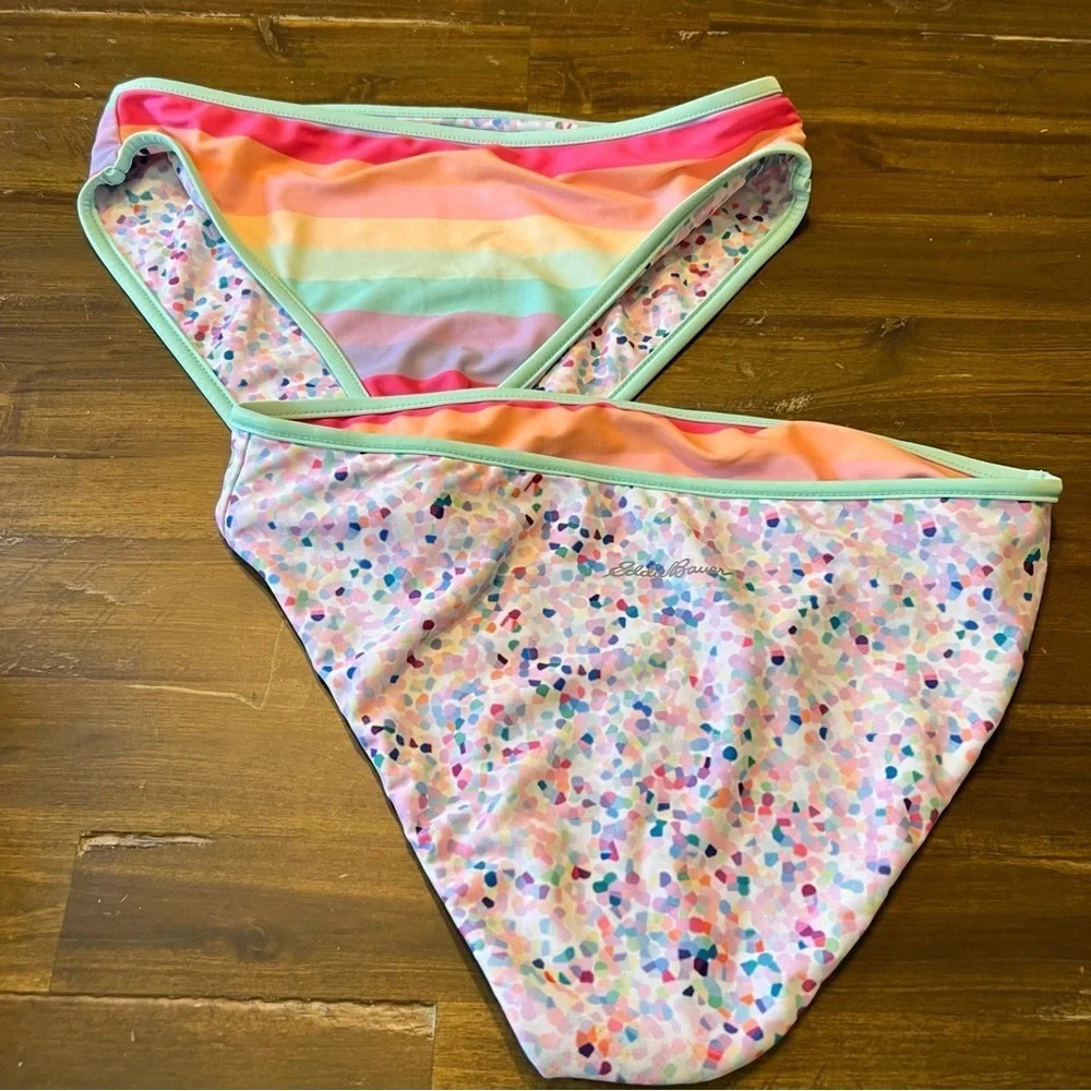 Eddie Bauer Girls Bikini Swimsuit Bottoms Reversible Striped Colorful Rainbow